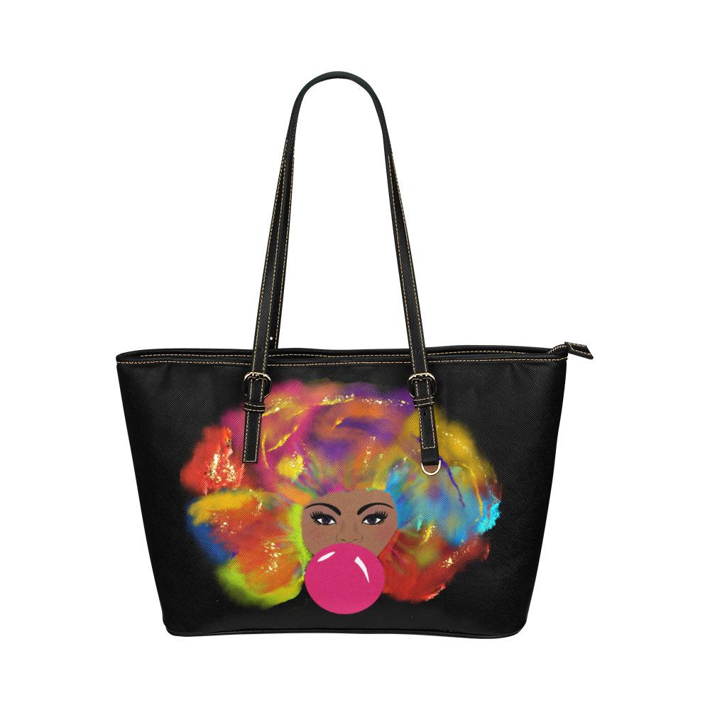 Rainbow Hair Bubble Leather Tote Bag