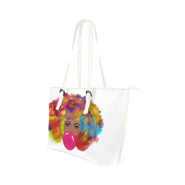 Rainbow Hair Bubble Leather Tote Bag