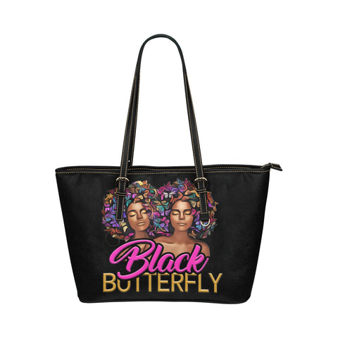 Black Butterfly Leather Tote Bag