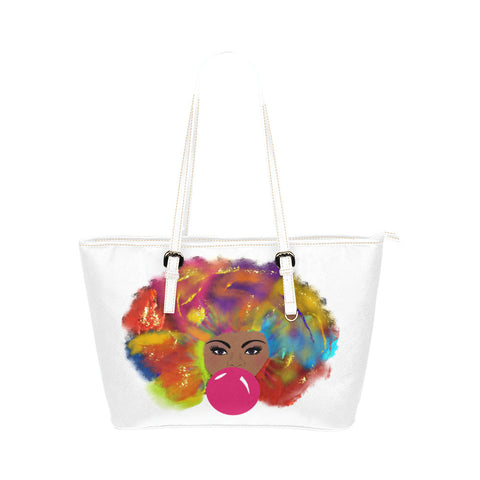 Rainbow Hair Bubble Leather Tote Bag
